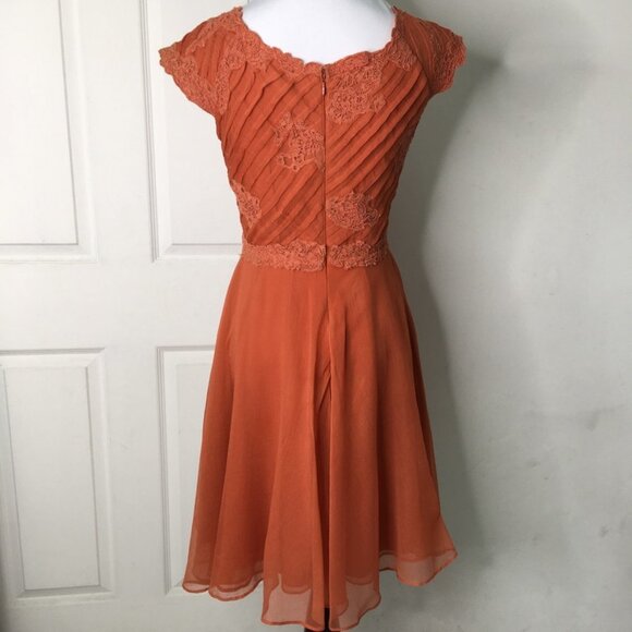 Reiss Women's Orange Square Neck Open Flare Lace Dress Size 0 Cocktail - Picture 6 of 16